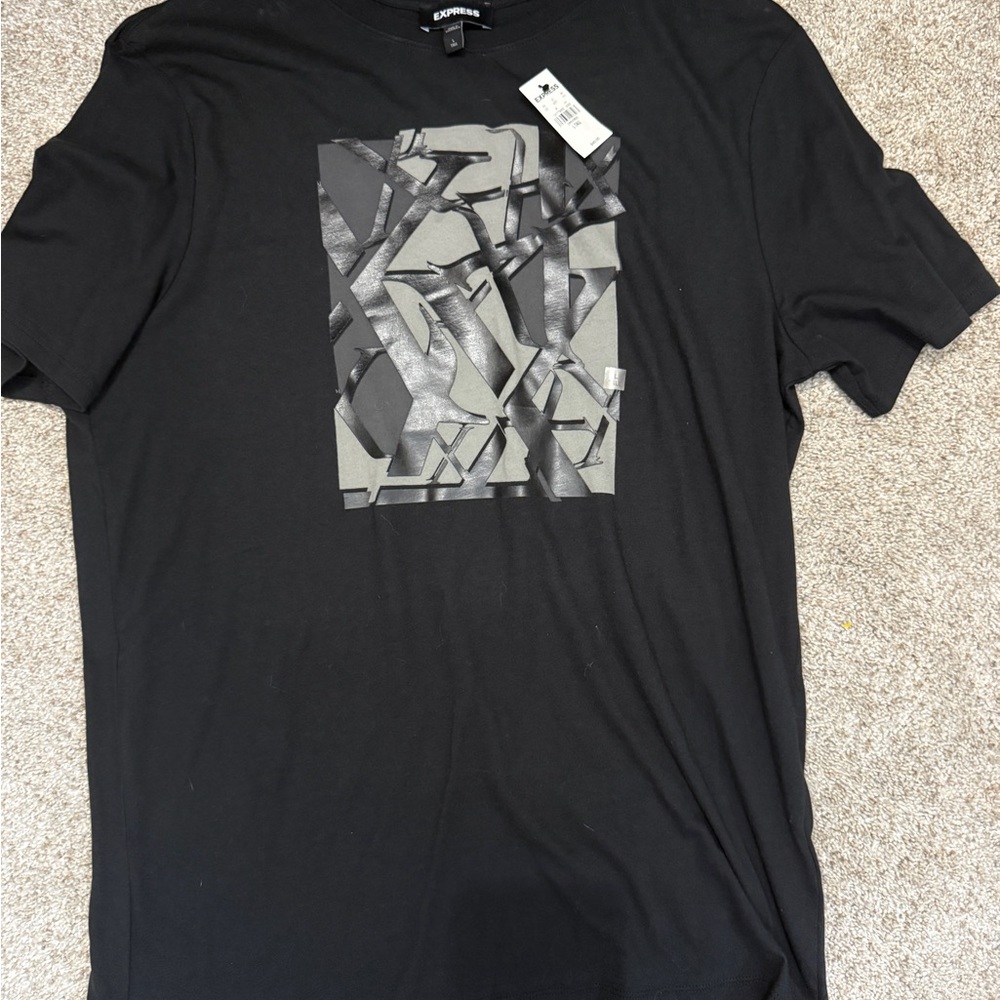 Express Black Abstract Camo Graphic Tee Size L Tall NWT